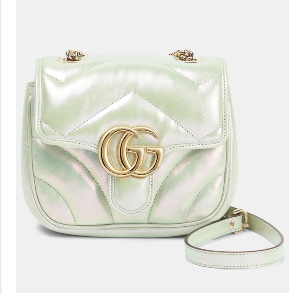 NEW Gucci GG Marmont Iridescent Green Matelasse Leather Crossbody Bag